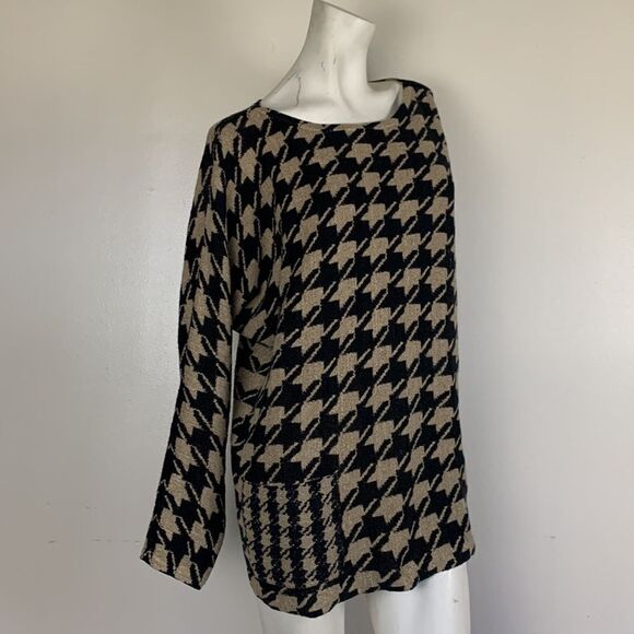 J.Jill tunic sweater shirt top size medium houndstooth pattern tan black M JJill - Picture 7 of 9